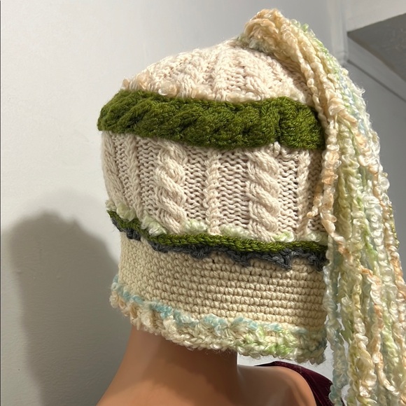 Handcrafted Cream and Green Knit Hat main image 6